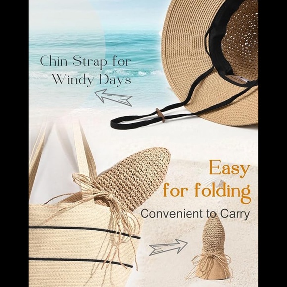 NWT Furtalk Straw Wide Brim Sun Hat - Picture 4 of 9